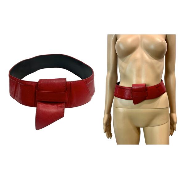 80s Red Leather Wide Waist Belt Avant Garde Fiocchi Italy Snaps main image 7